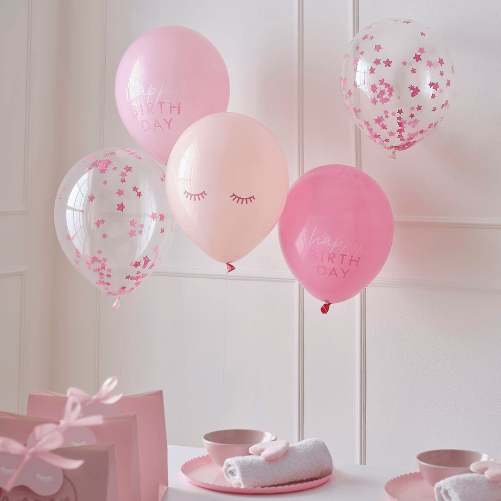 Ginger Ray - Confetti Happy Birthday Balloons - Pink