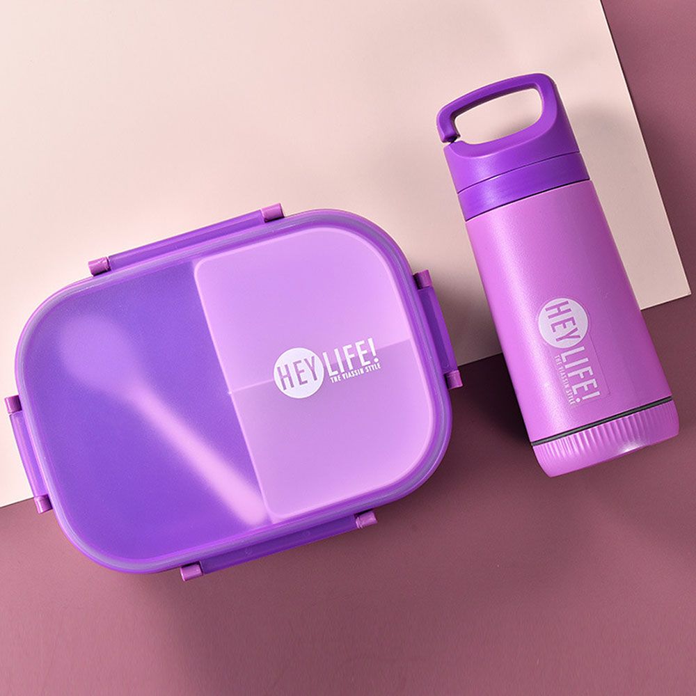 Star Babies - 3 Compartment Lunch Box With Spoon And Water Bottle - Purple