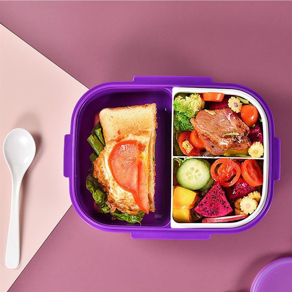 Star Babies - 3 Compartment Lunch Box With Spoon And Water Bottle - Purple