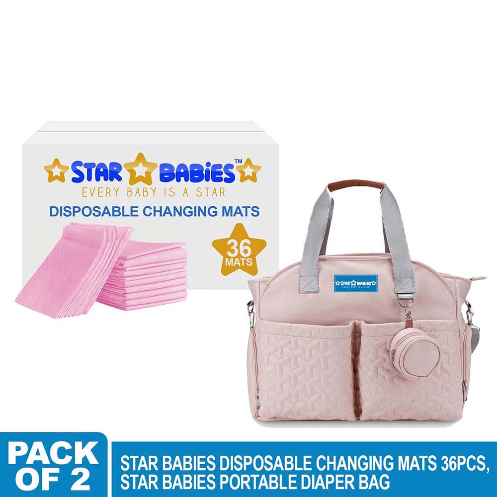 Star Babies - Large Changing Mat - 36pcs With Diaper Bag - Pink