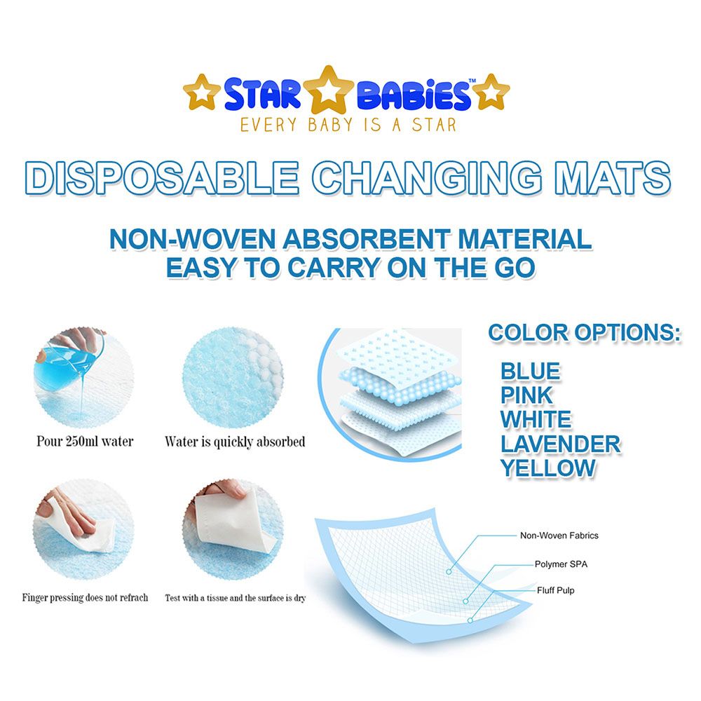 Star Babies - Large Changing Mat - 36pcs With Diaper Bag - White