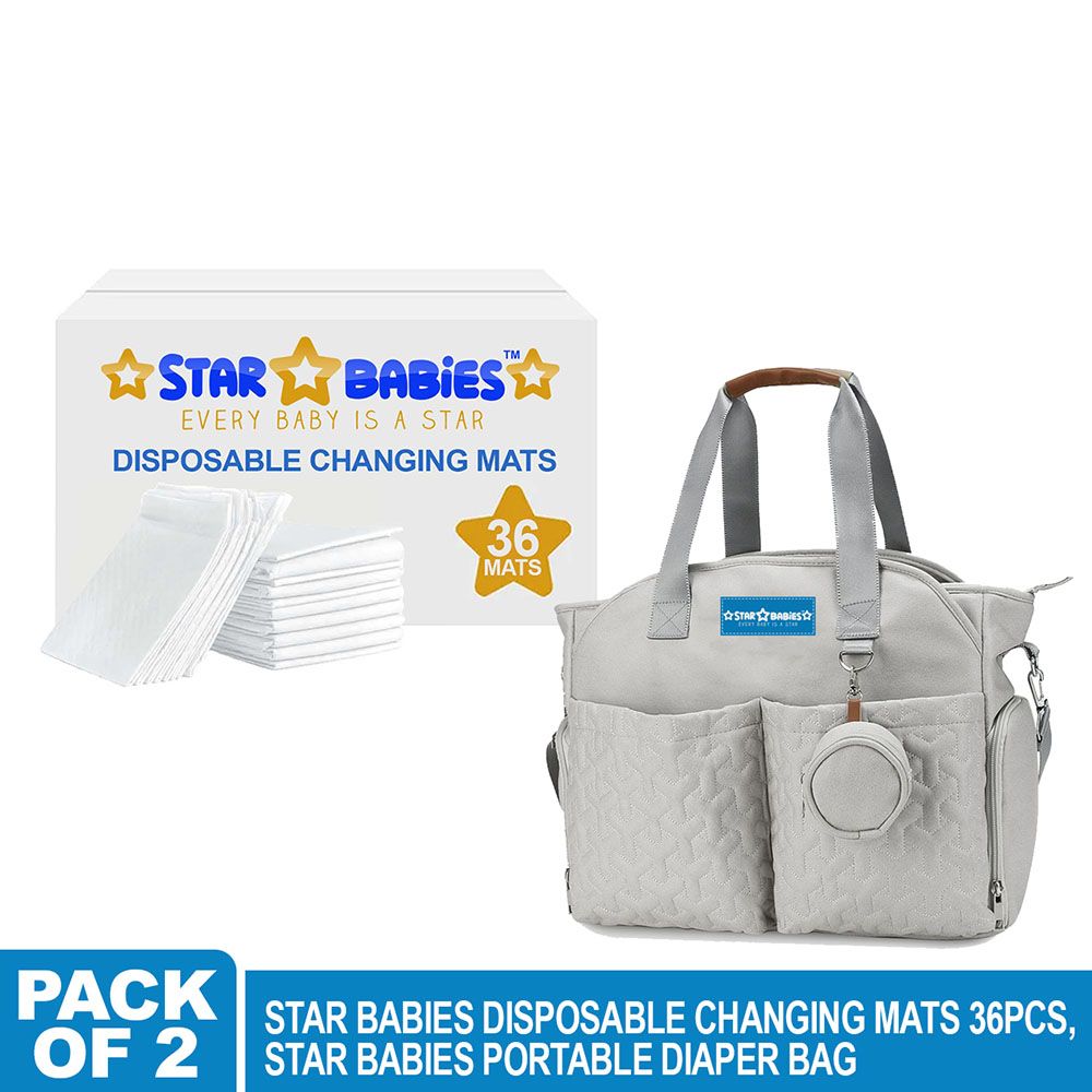 Star Babies - Large Changing Mat - 36pcs With Diaper Bag - White