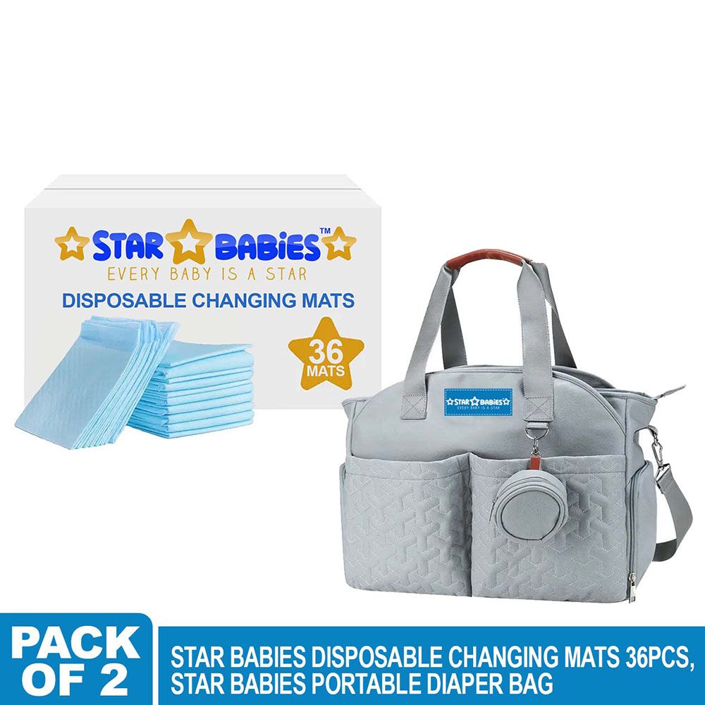 Star Babies - Large Changing Mat - 36pcs With Diaper Bag - Blue