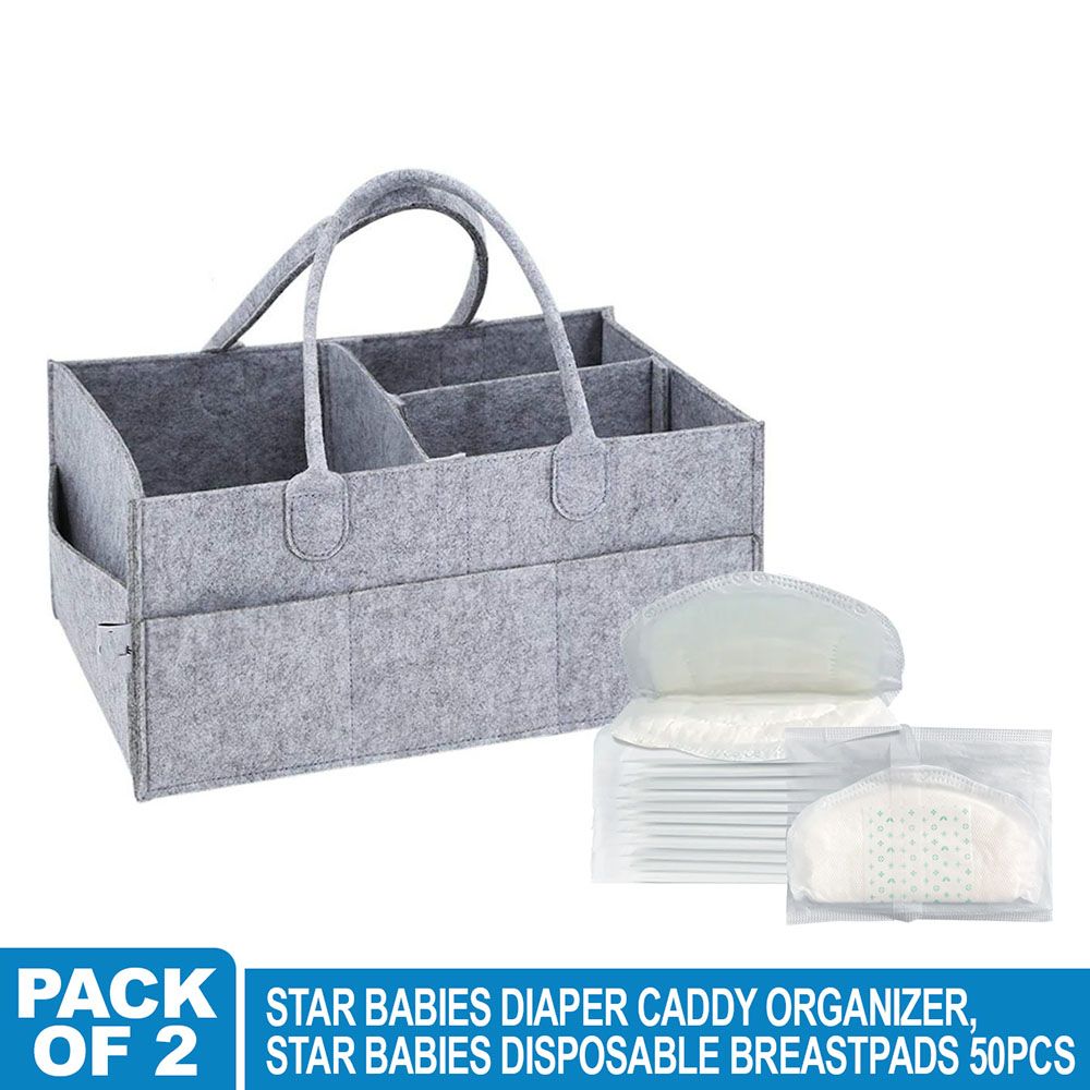 Star Babies - Disposable Breast Pad - 50pcs With Diaper Caddy - Grey