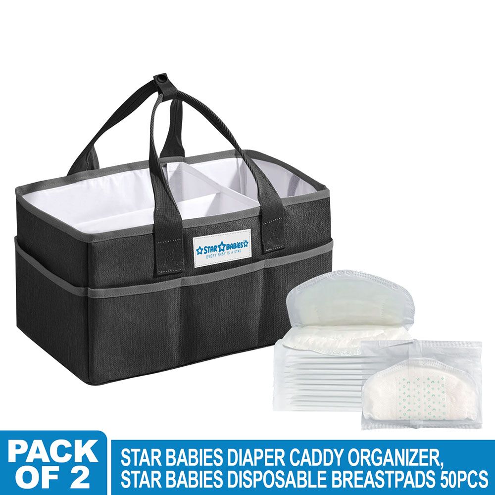 Star Babies - Disposable Breast Pad - 50pcs With Diaper Caddy - Black