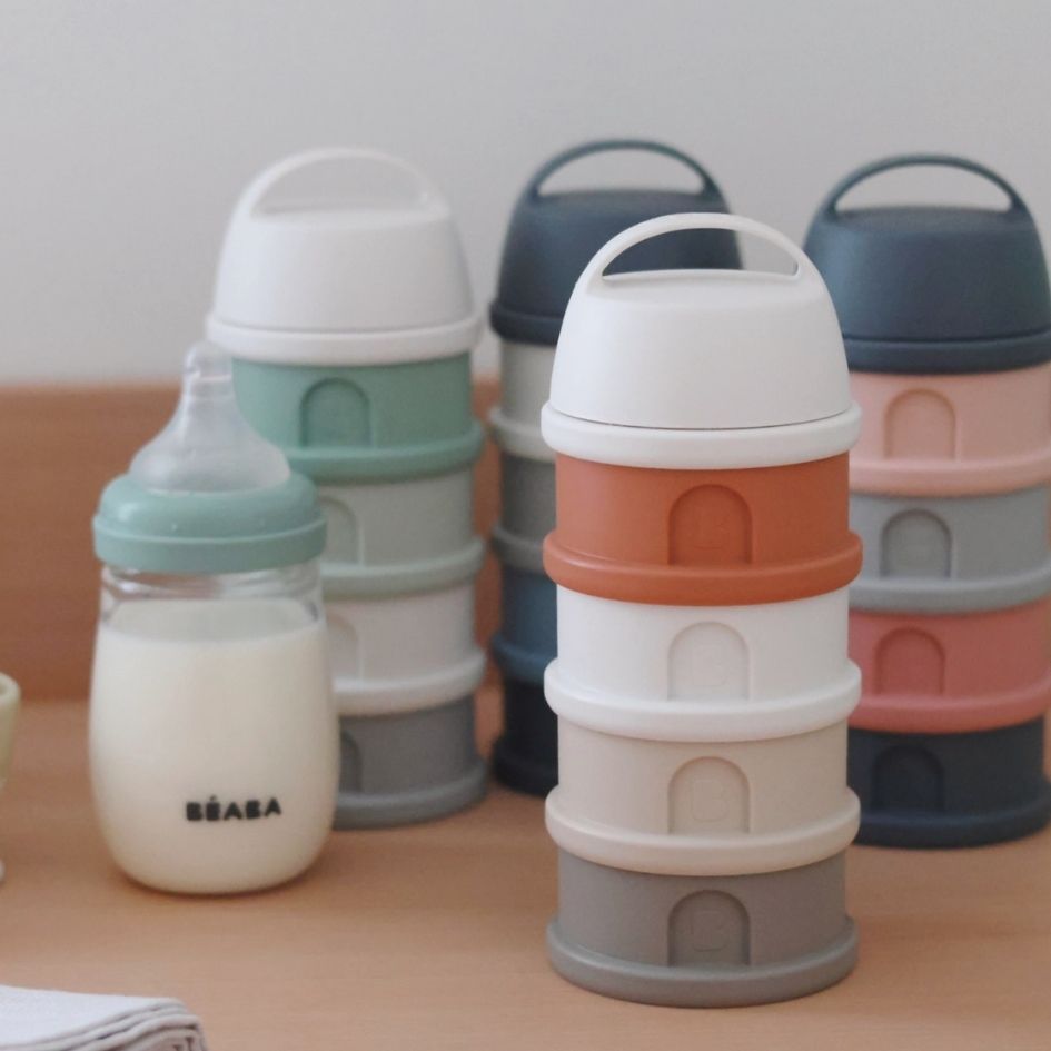 Beaba - Formula Milk Container 4 Compartments - Cotton White Terracotta