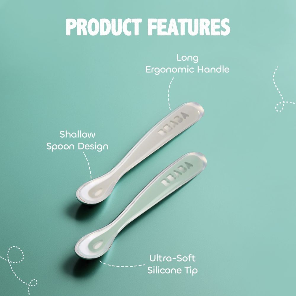 Beaba - 1st Age Silicone Baby Spoons - Grey/Sage - Pack of 4