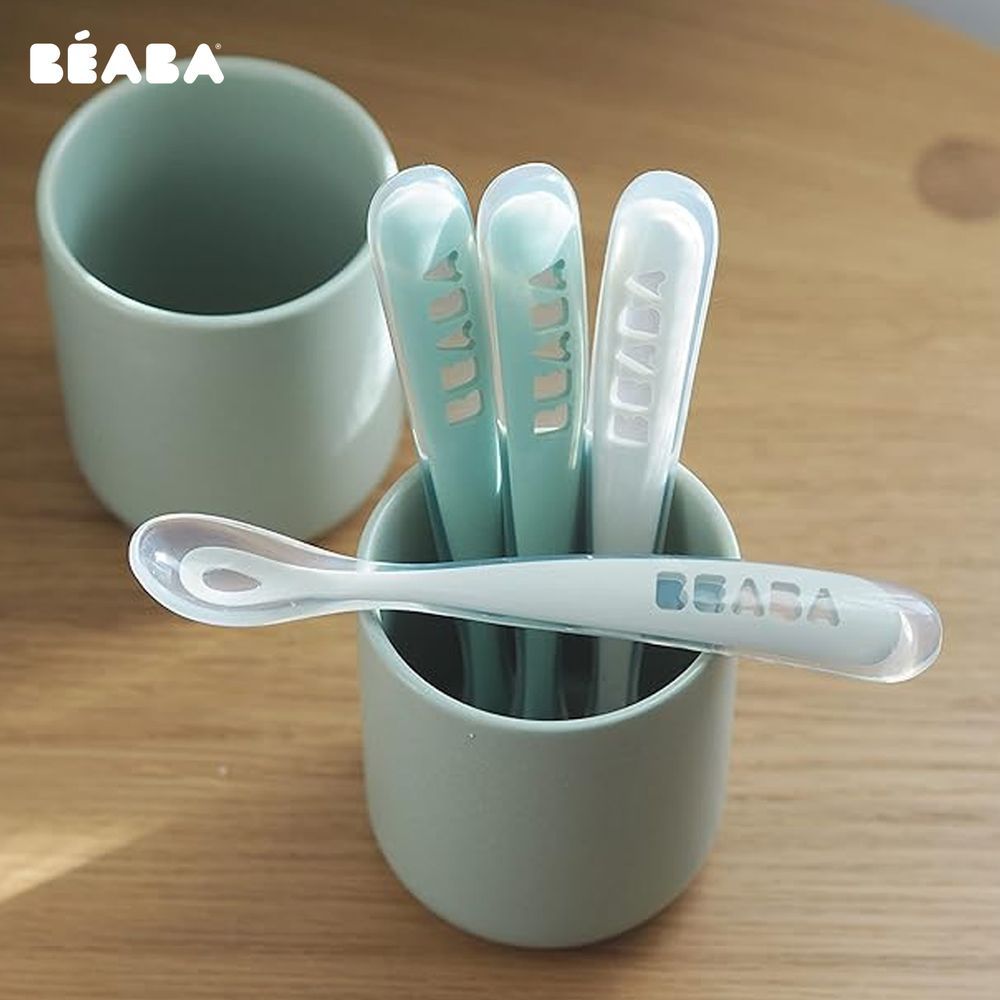 Beaba - 1st Age Silicone Baby Spoons - Grey/Sage - Pack of 4