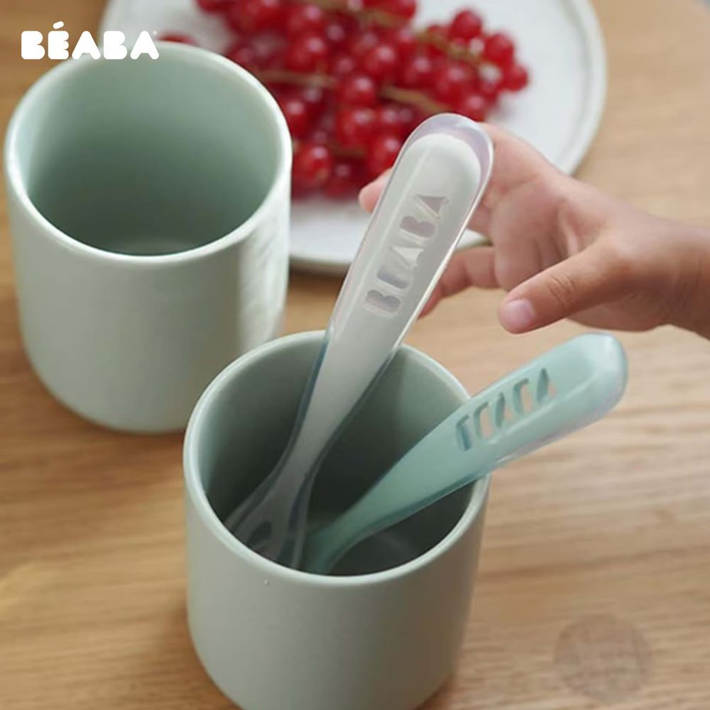 Beaba - 1st Age Silicone Baby Spoons - Grey/Sage - Pack of 4