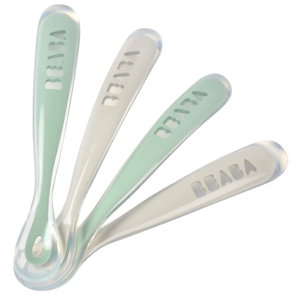 Beaba - 1st Age Silicone Baby Spoons - Grey/Sage - Pack of 4