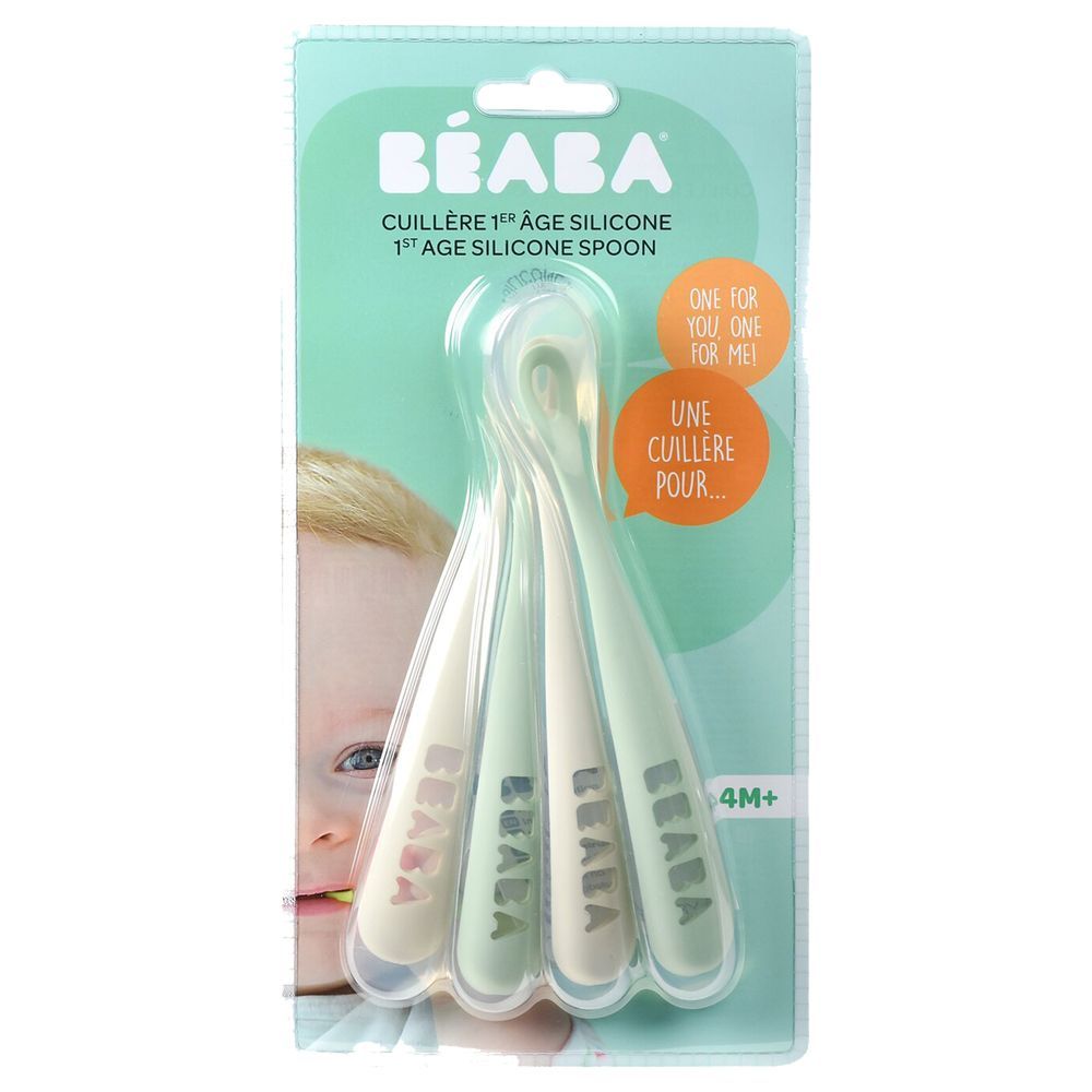 Beaba - 1st Age Silicone Baby Spoons - Grey/Sage - Pack of 4