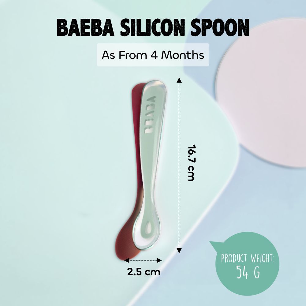 Beaba - 1st Age Silicone Baby Spoons - Grey/Sage - Pack of 4