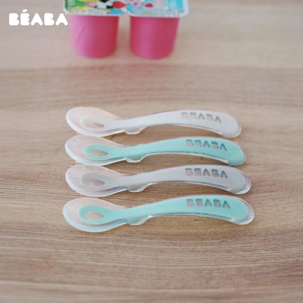 Beaba - 2nd Age Silicone Baby Spoons - Grey/Sage - Pack of 4