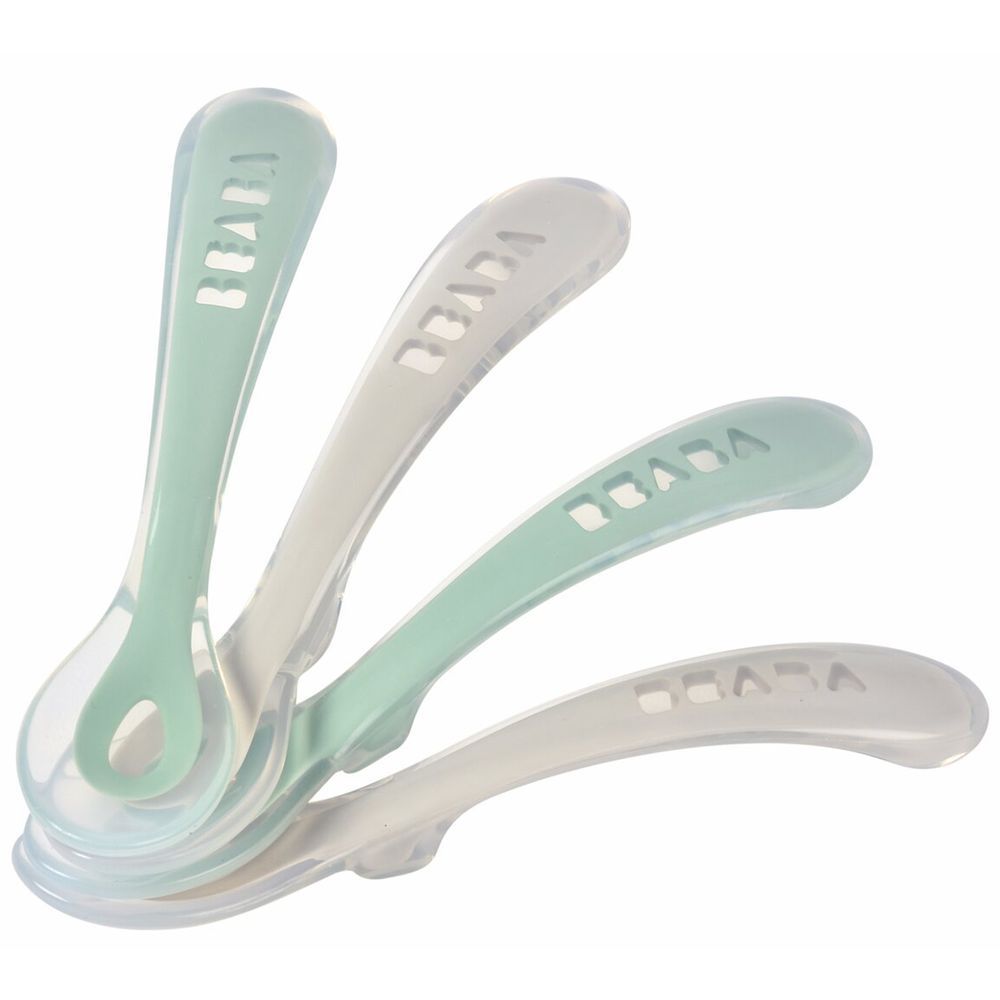 Beaba - 2nd Age Silicone Baby Spoons - Grey/Sage - Pack of 4