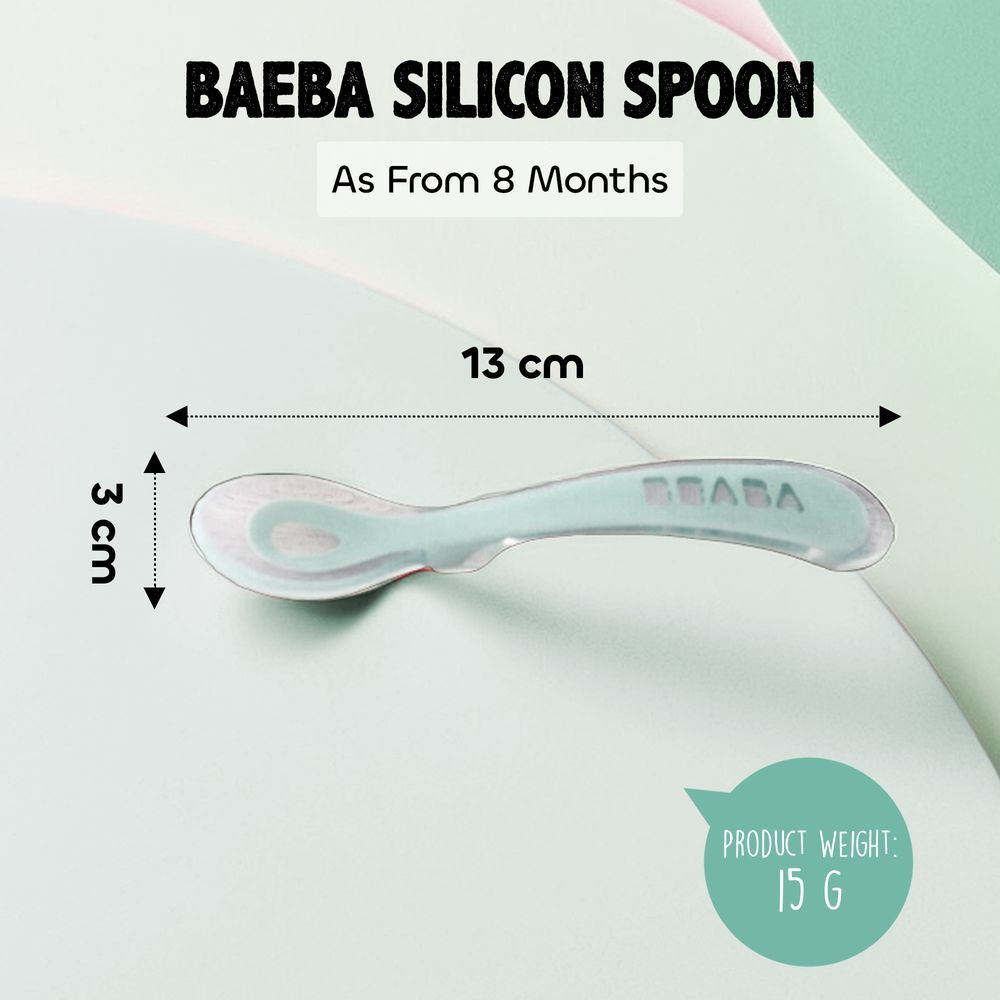 Beaba - 2nd Age Silicone Baby Spoons - Grey/Sage - Pack of 4