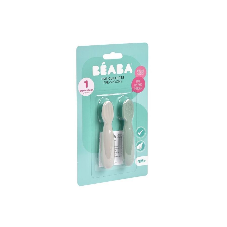 Beaba - Silicone Pre-Spoons - Sage Green/Velvet Grey - 2pcs