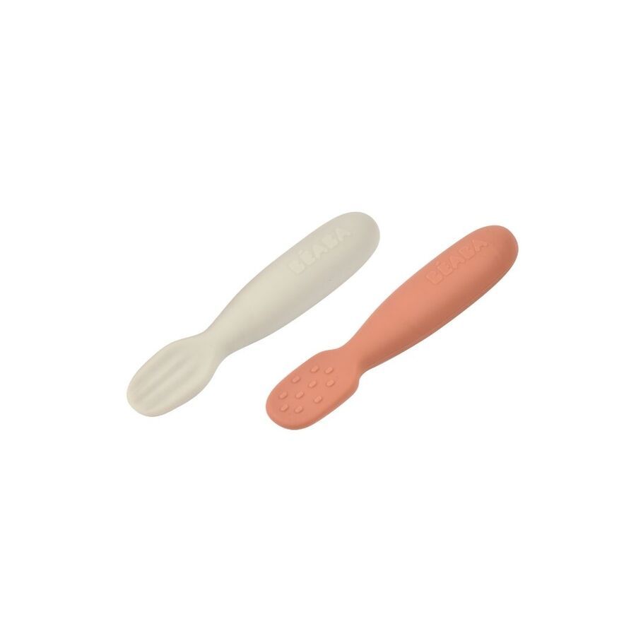 Beaba - Silicone Pre-Spoons - Terracotta/Velvet Grey - 2pcs