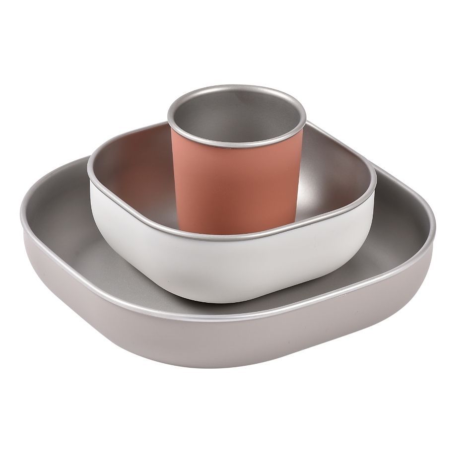 Beaba - Stainless Steel Meal Set - Terracotta - 3 Pcs