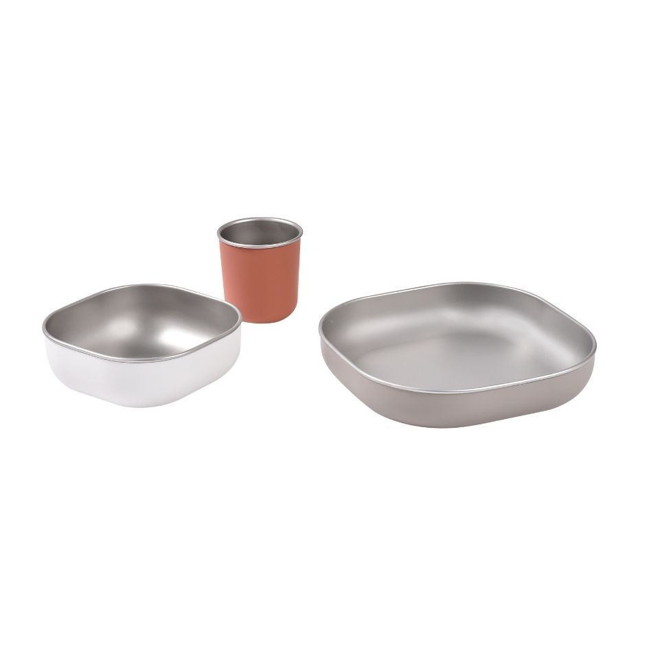 Beaba - Stainless Steel Meal Set - Terracotta - 3 Pcs