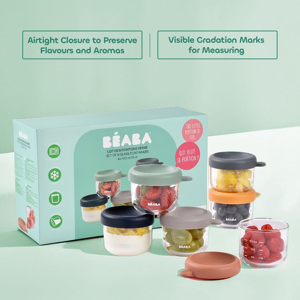 Beaba - Glass Baby Food Jars 150ml - Sunrise - Pack of 6