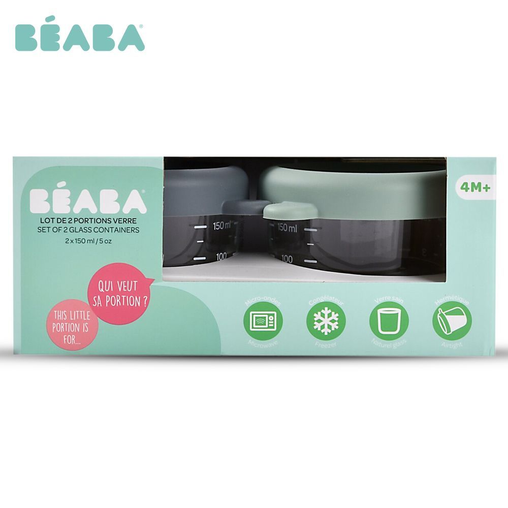 Beaba - Glass Baby Food Jars 150ml - Mineral/Sage - Pack of 2