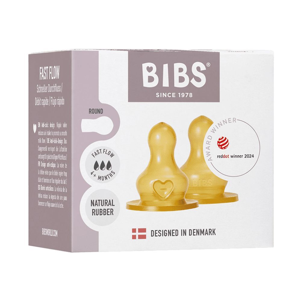 Bibs - Latex Baby Bottle Nipple Fast Flow Pack of 2 - 6M+