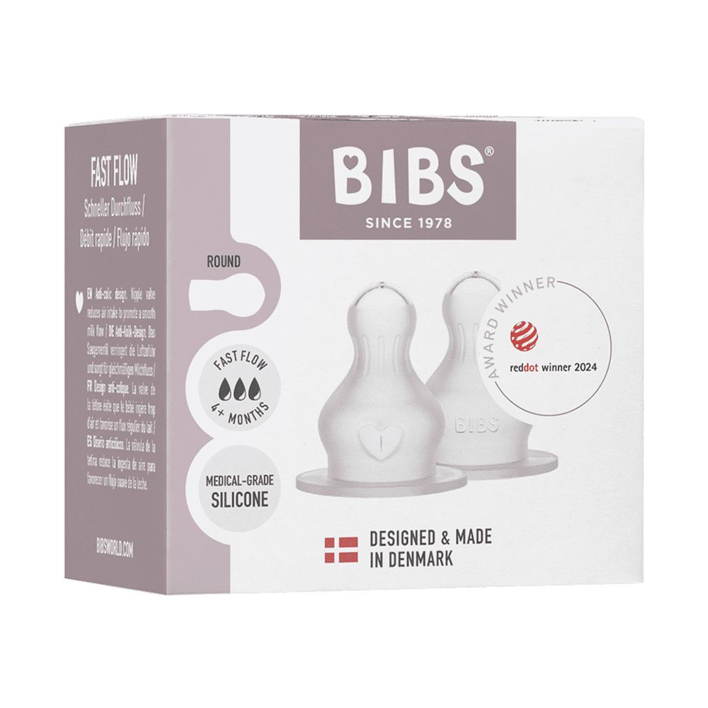 Bibs - Silicone Baby Bottle Nipple Fast Flow Pack of 2 - 6M+