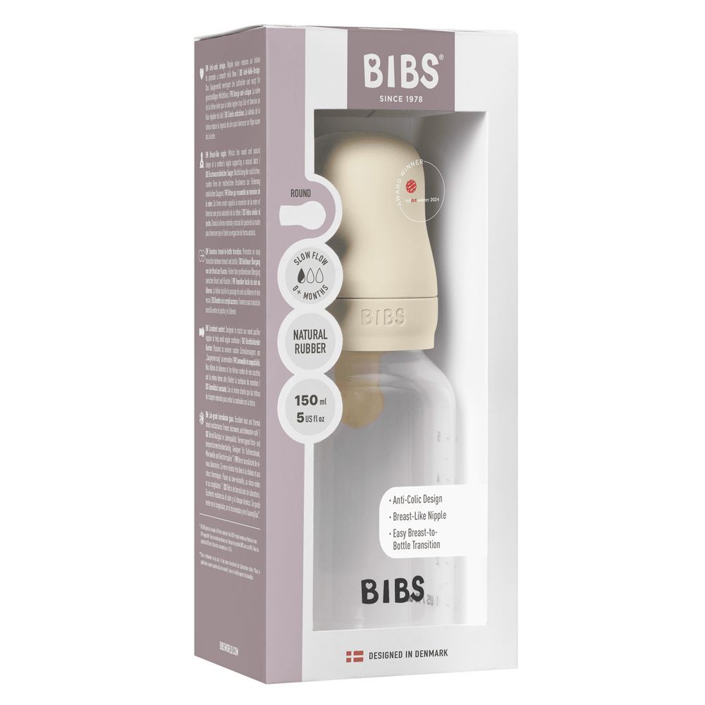 Bibs - Latex Nipple Baby Bottle Slow Flow - 0-3M - 150ml - Ivory