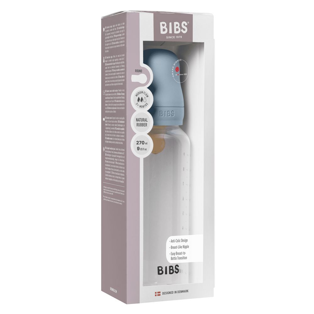 Bibs - Latex Nipple Baby Bottle Medium Flow - 3-6M - 270ml - Blue