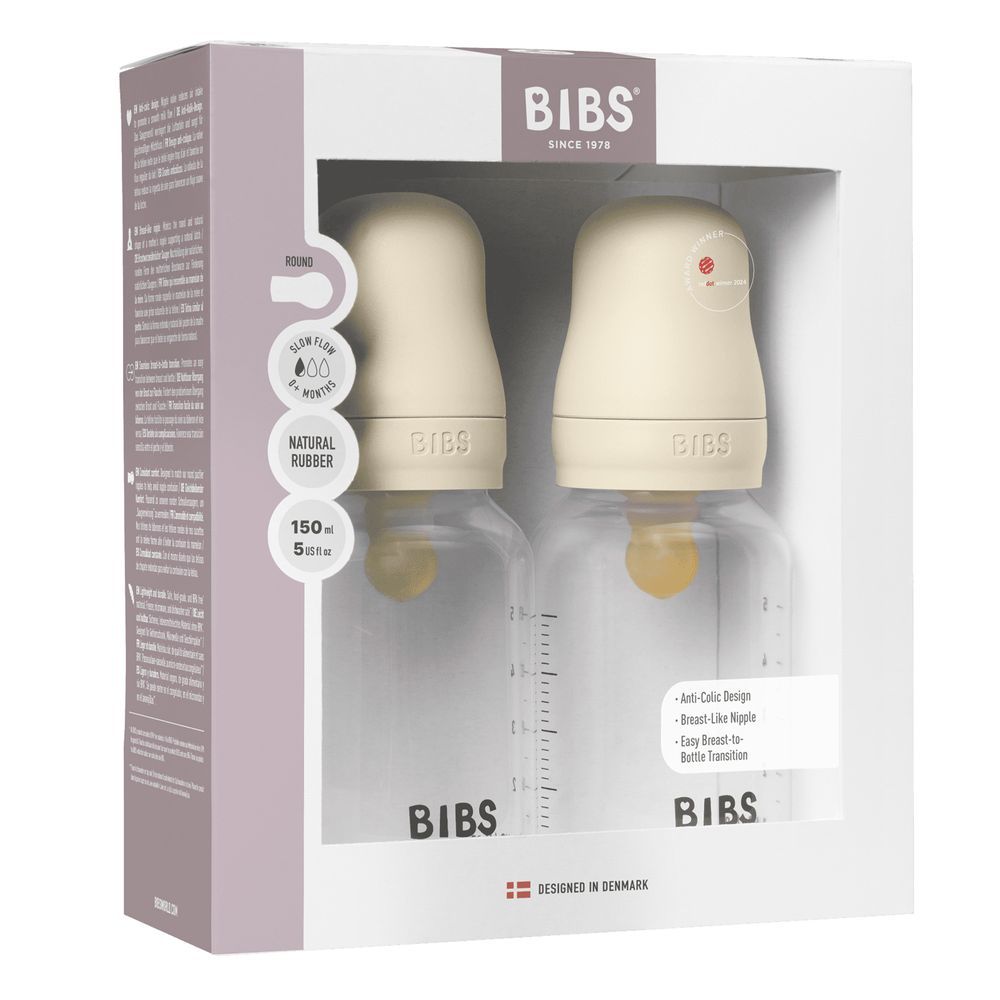 Bibs - Latex Nipple Baby Bottle Slow Flow Pack of 2 - 0-3M - 150ml - Ivory