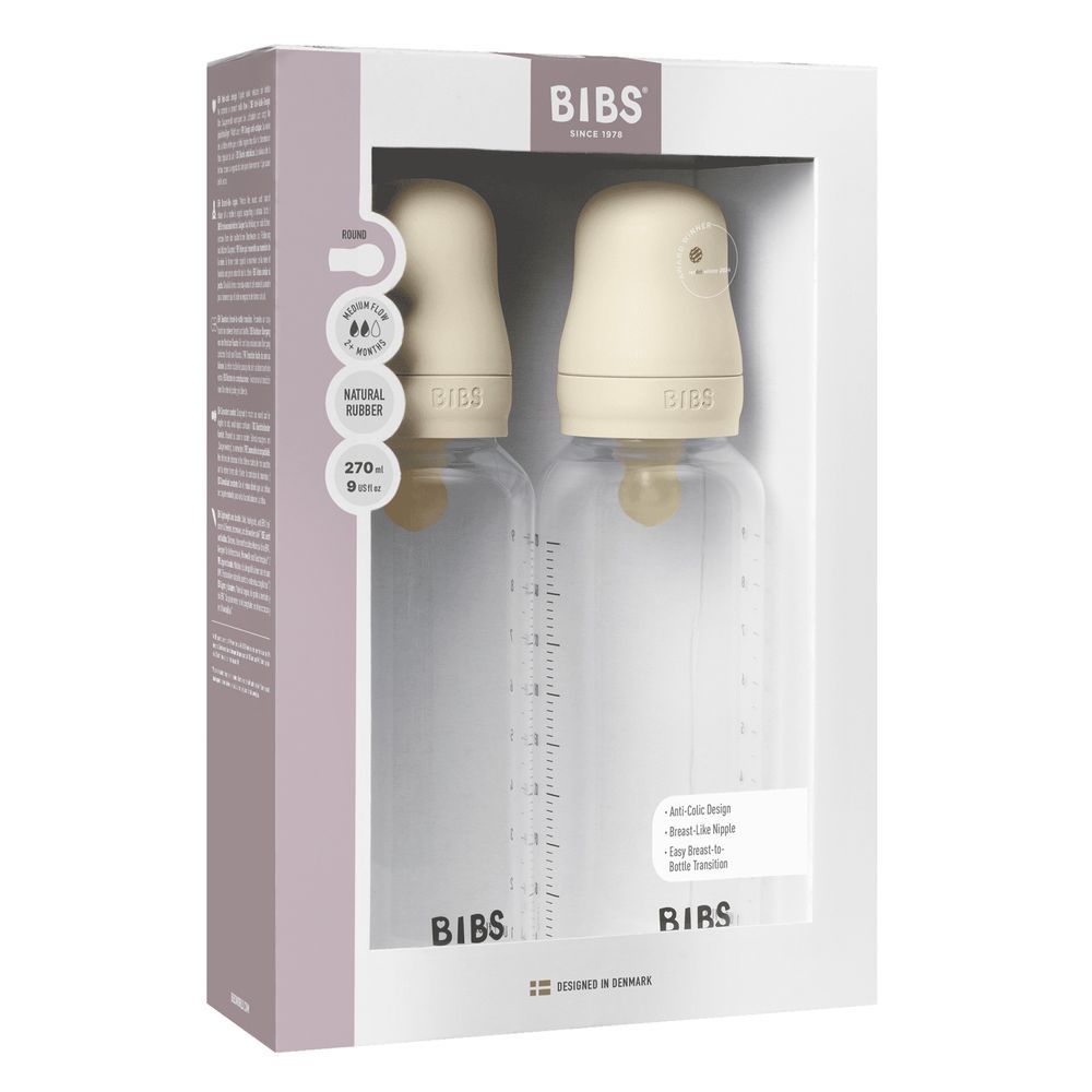 Bibs - Latex Nipple Baby Bottle Medium Flow Pack of 2 - 3-6M - 270ml - Ivory