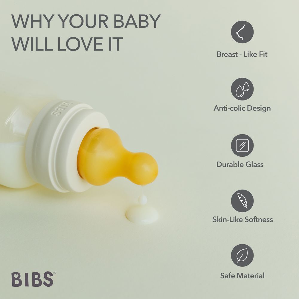 Bibs - Latex Nipple Baby Bottle Medium Flow Pack of 2 - 3-6M - 270ml - Ivory