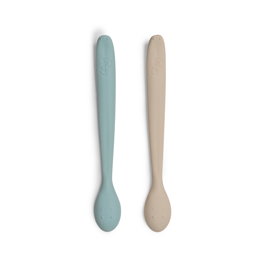 Citron - Silicone Long Feeding Spoon - Grey/Pastel Turquoise - 2pcs