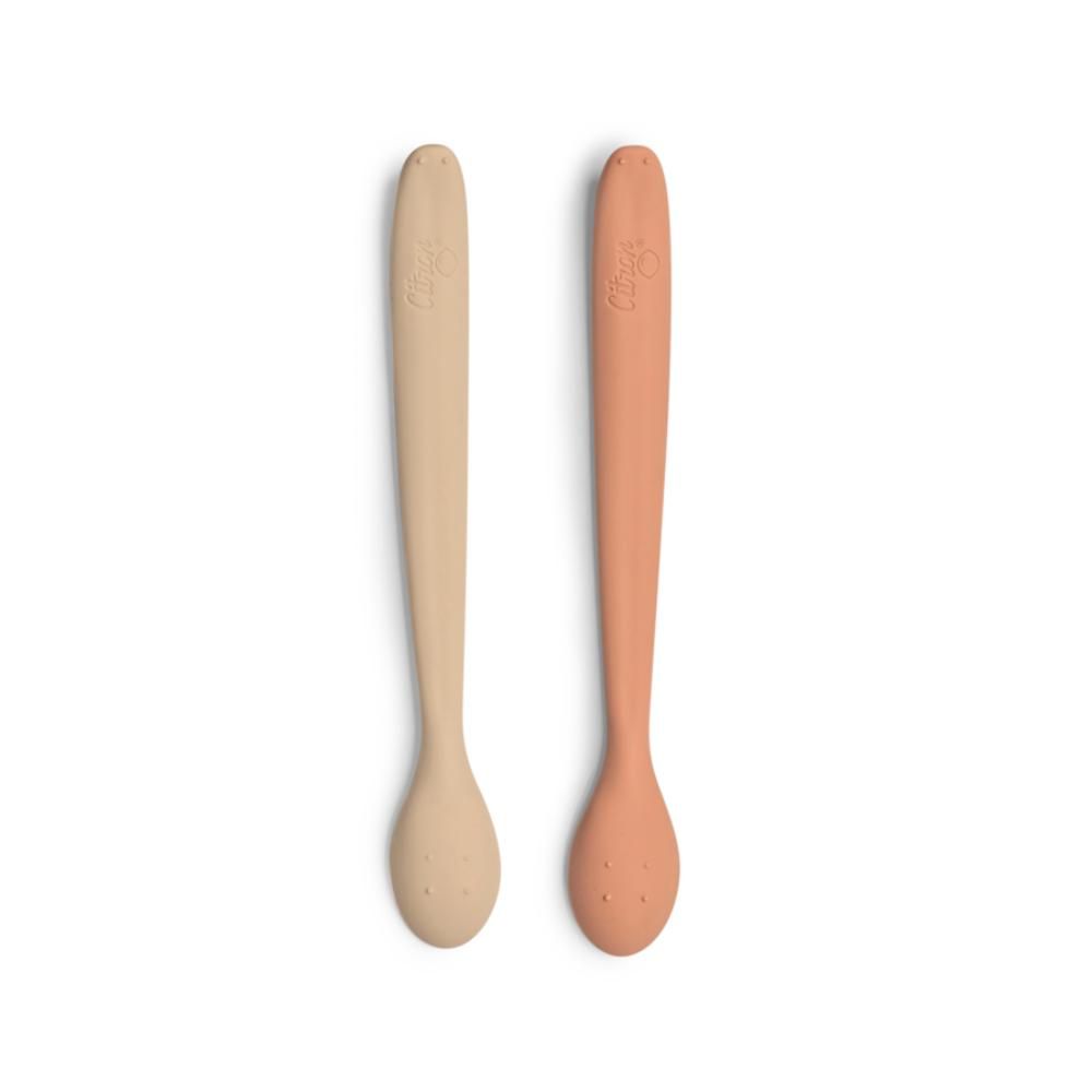 Citron - Silicone Feeding Spoon Long Set of 2 - Blush Pink/Beige