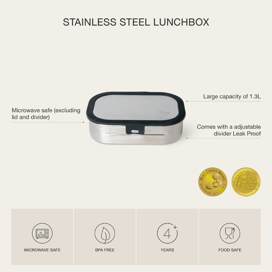 Citron - 2-Compartment Stainless Steel Lunch Box - Black