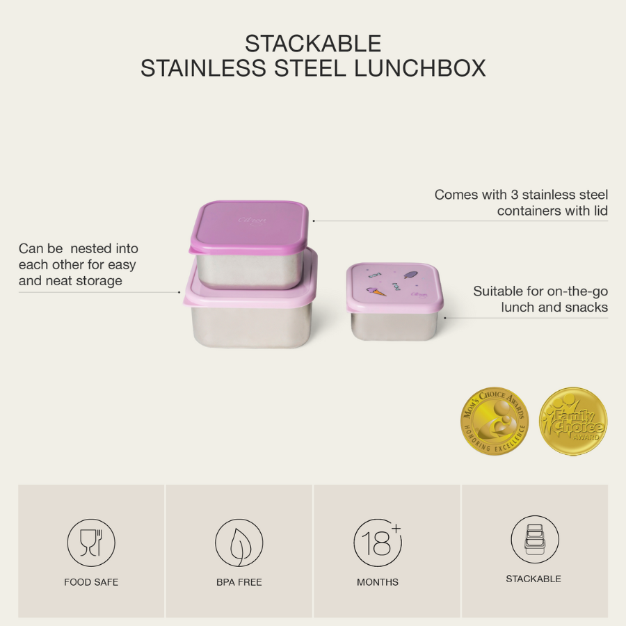 Citron - Stainless Steel Nesting Lunch Box Set - Stormy Unicorn - 3pcs