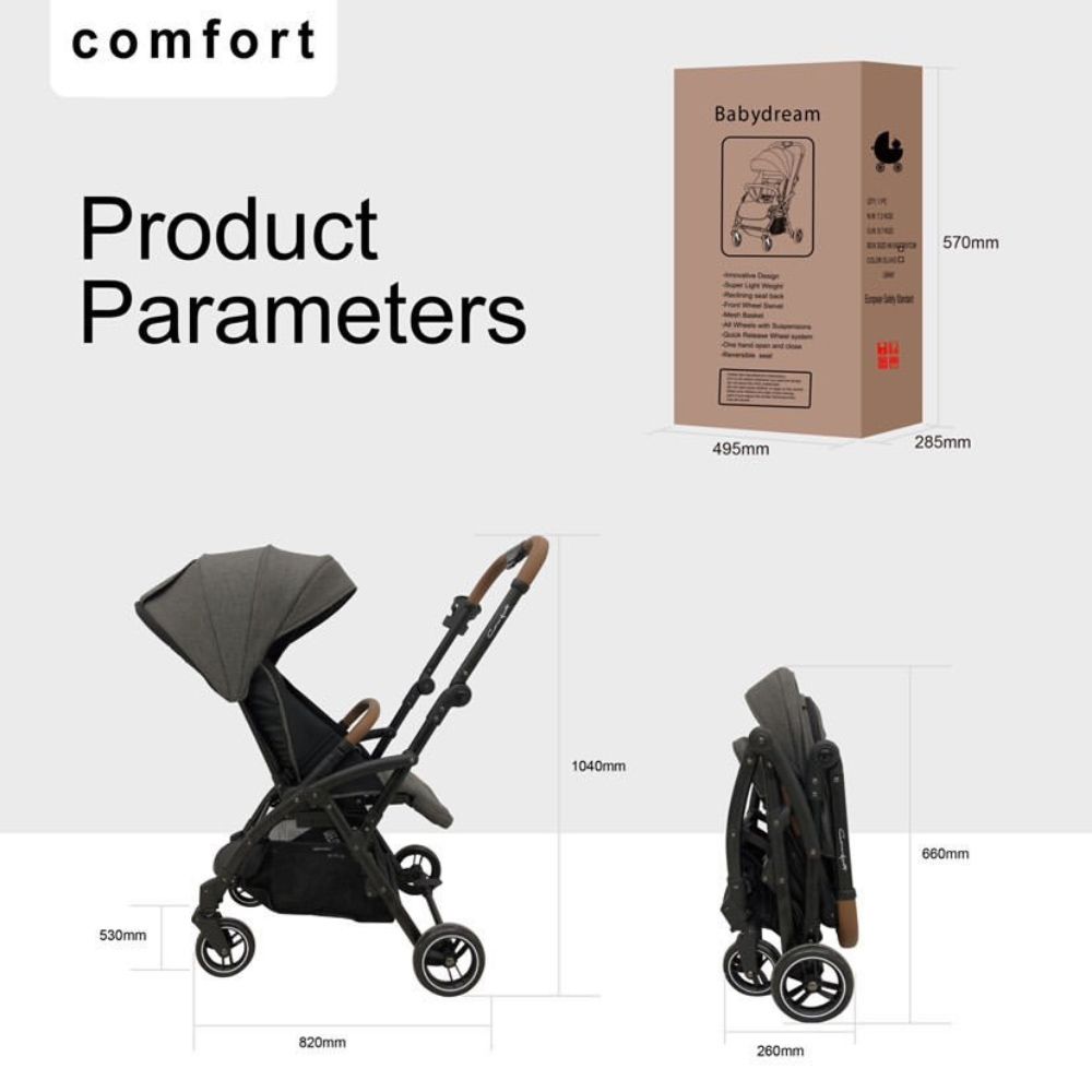 Baby Dream - Foldable Comfort Stroller - Grey