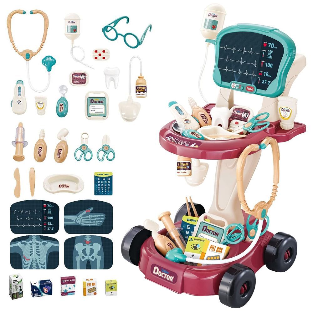 Little Angel - Kid's Portable Medical Doctor Cart Trolley Playset - 29pcs