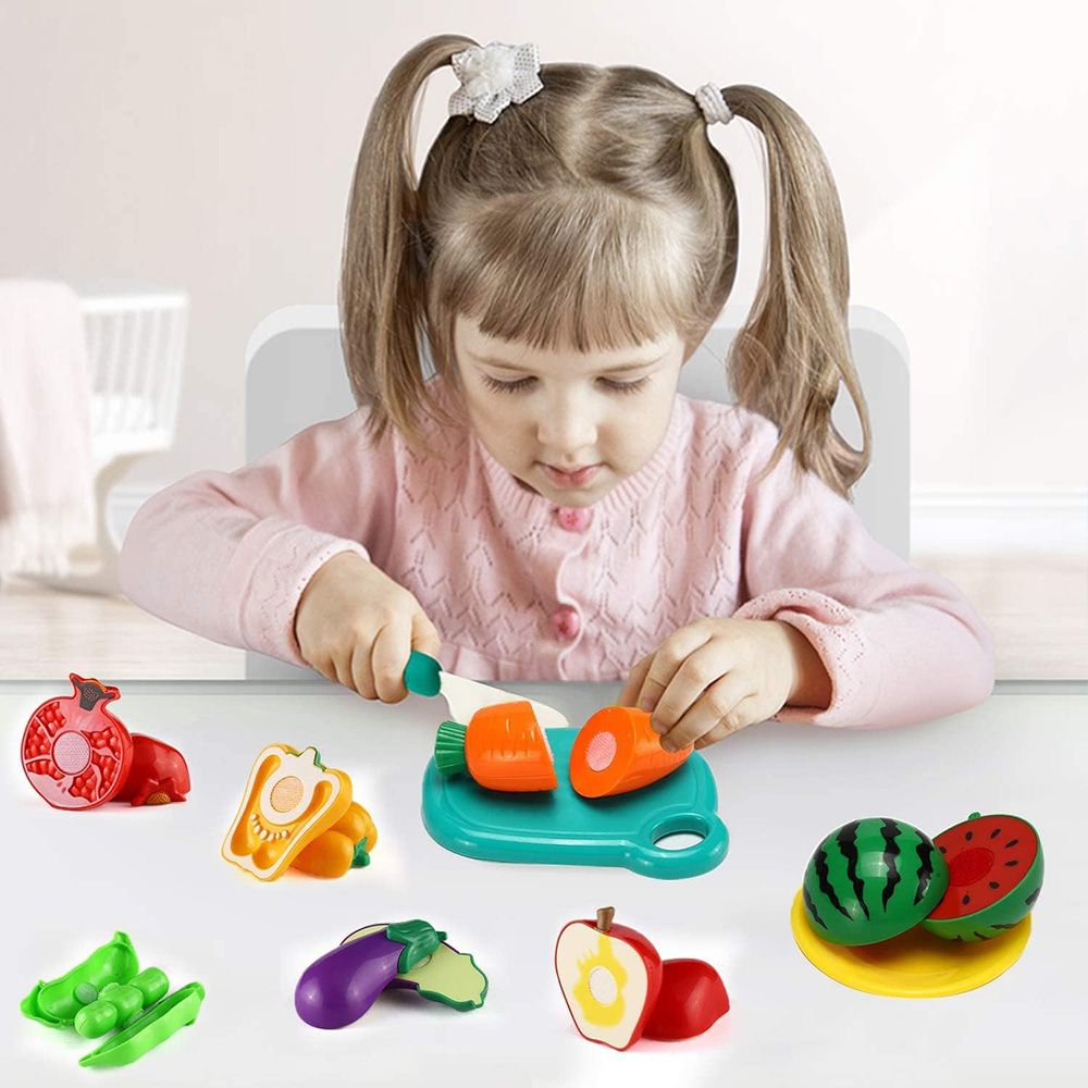 Little Angel - Kid's Fruits & Vegetables In Basket Toy Set - 33pcs