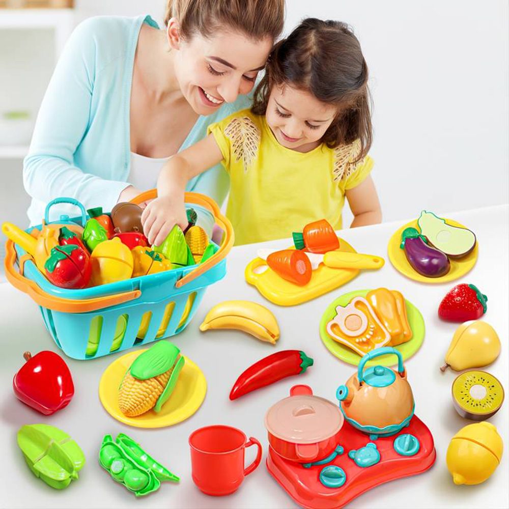 Little Angel - Kid's Fruits & Vegetables In Basket Toy Set - 28pcs