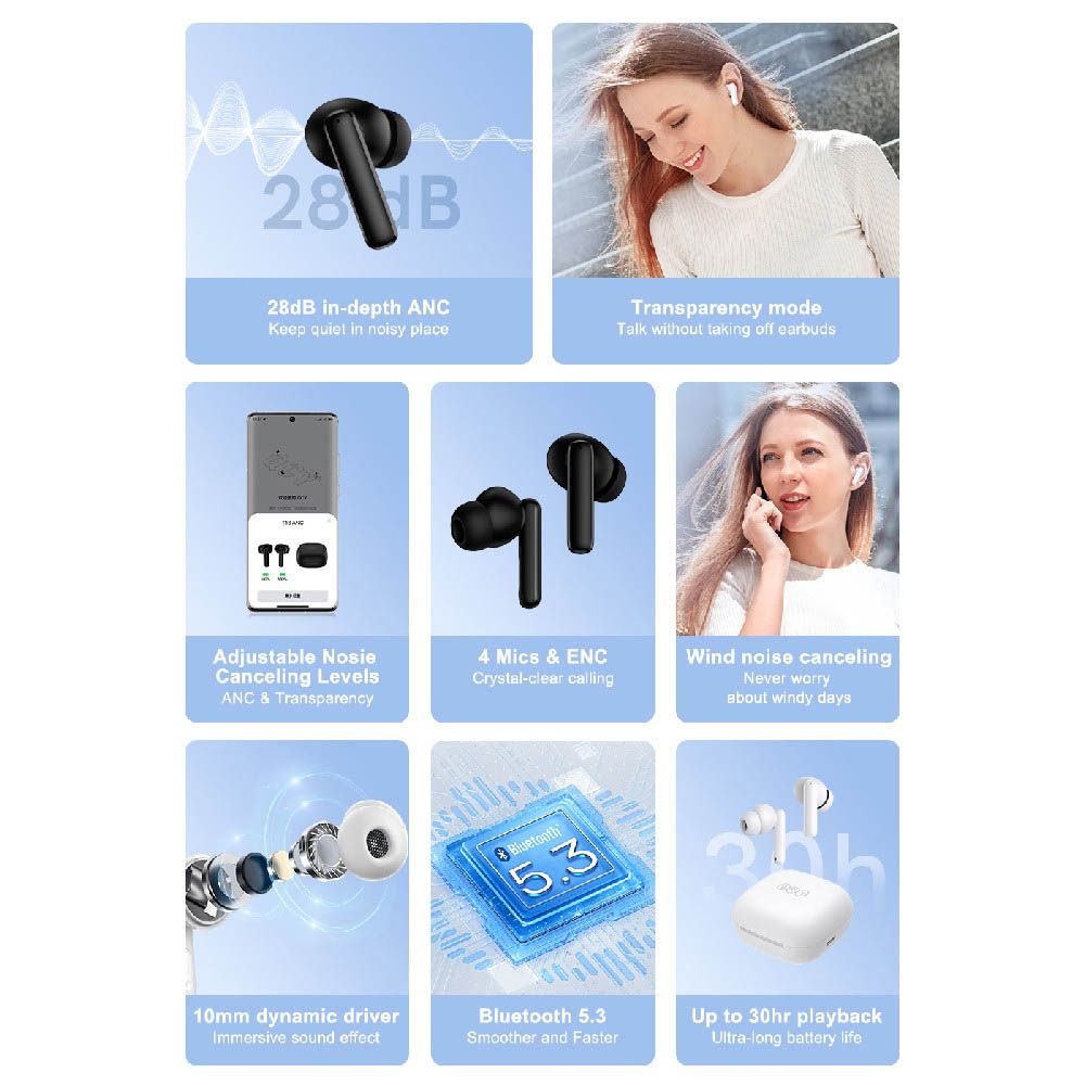 QCY - ANC Bluetooth Earbuds T13 - Black