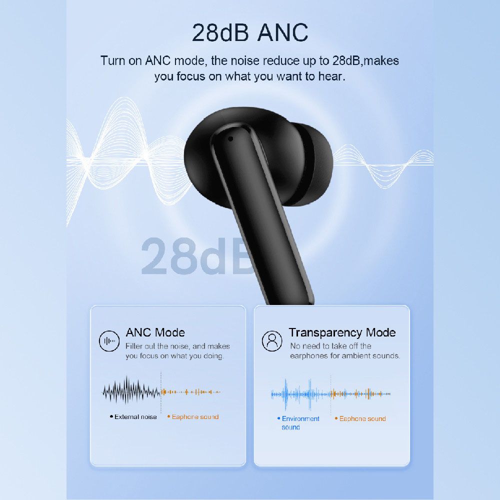 QCY - ANC Bluetooth Earbuds T13 - Black