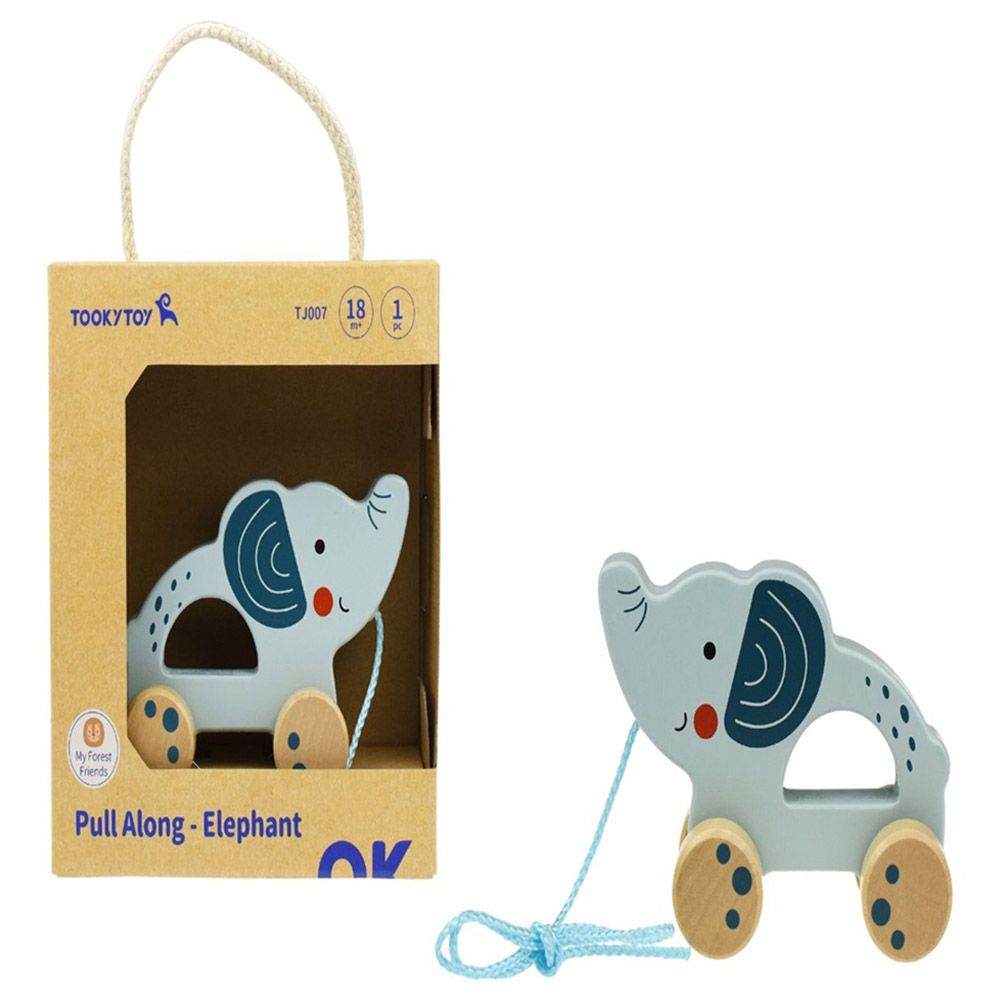 TookyToys - Wooden Elephant Pull Along Toy