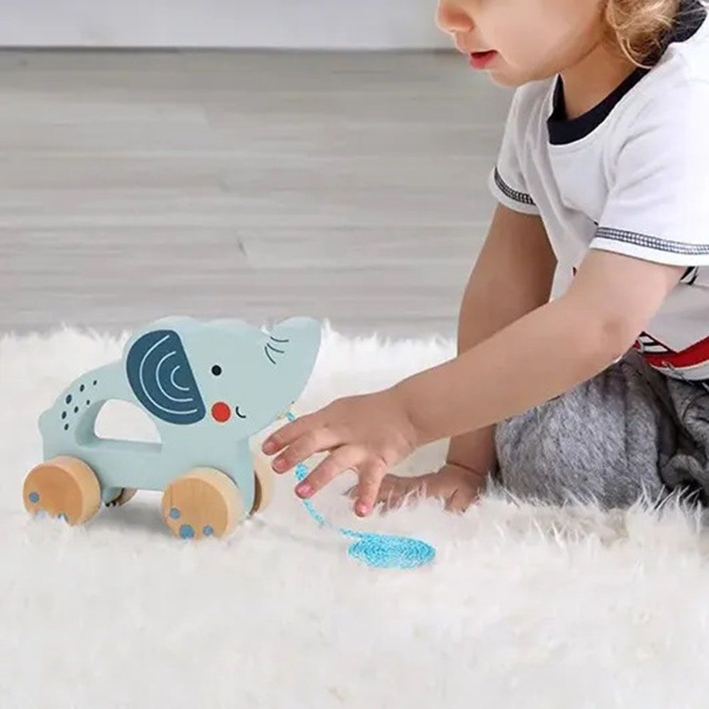 TookyToys - Wooden Elephant Pull Along Toy