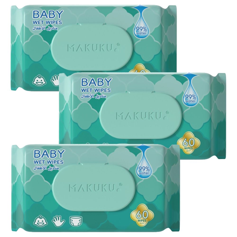 Makuku - 99% Water Based Baby Wet Wipes Wipes - Pack of 3 - 180pcs