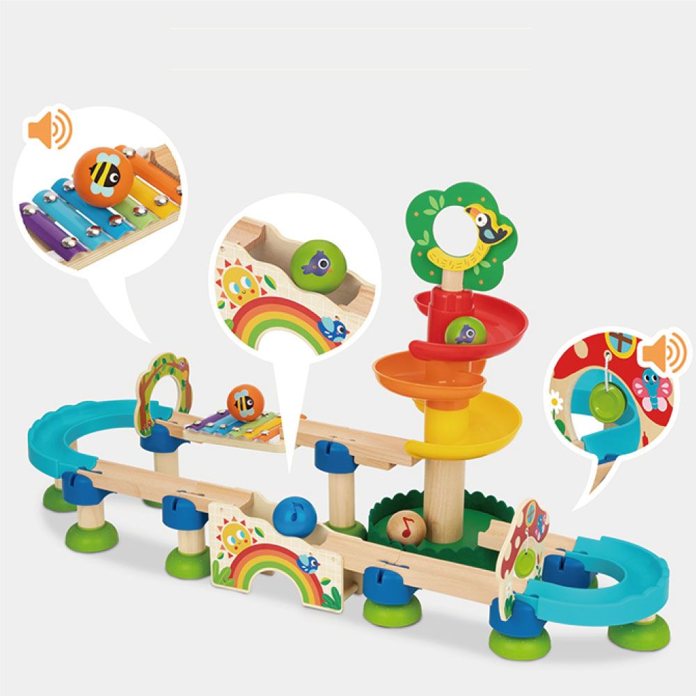 TookyToys - Wooden Xylophone Ball Track Toy - 44pcs