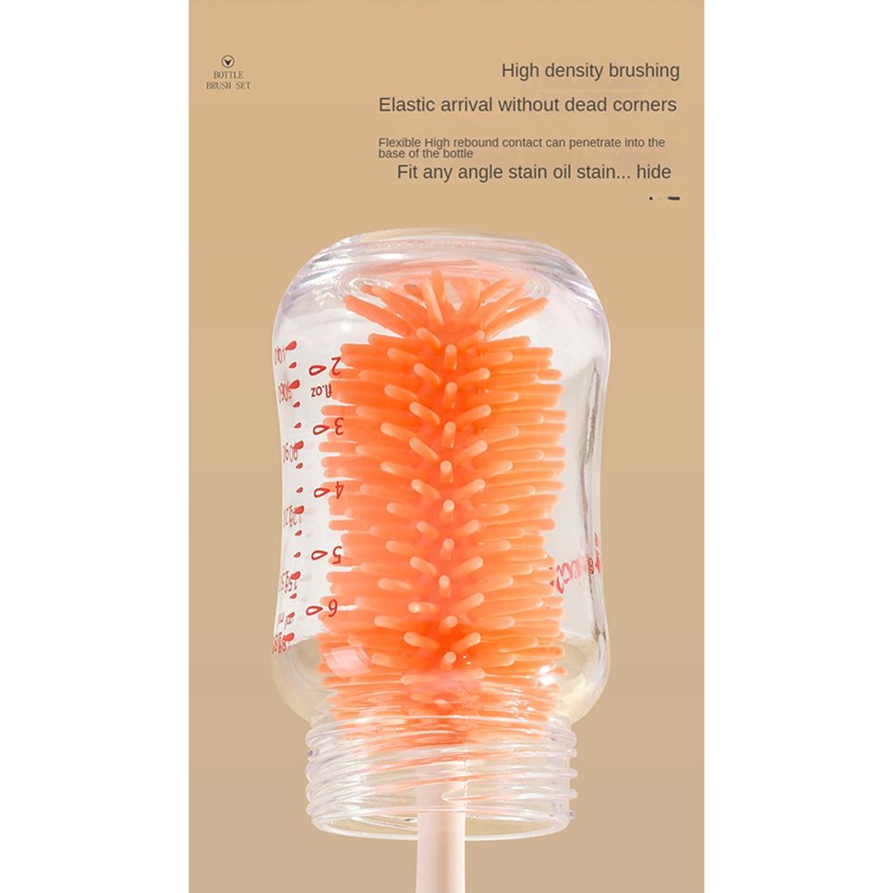 Factory Price - Silicone Bottle Cleaning Brush Set - Orange