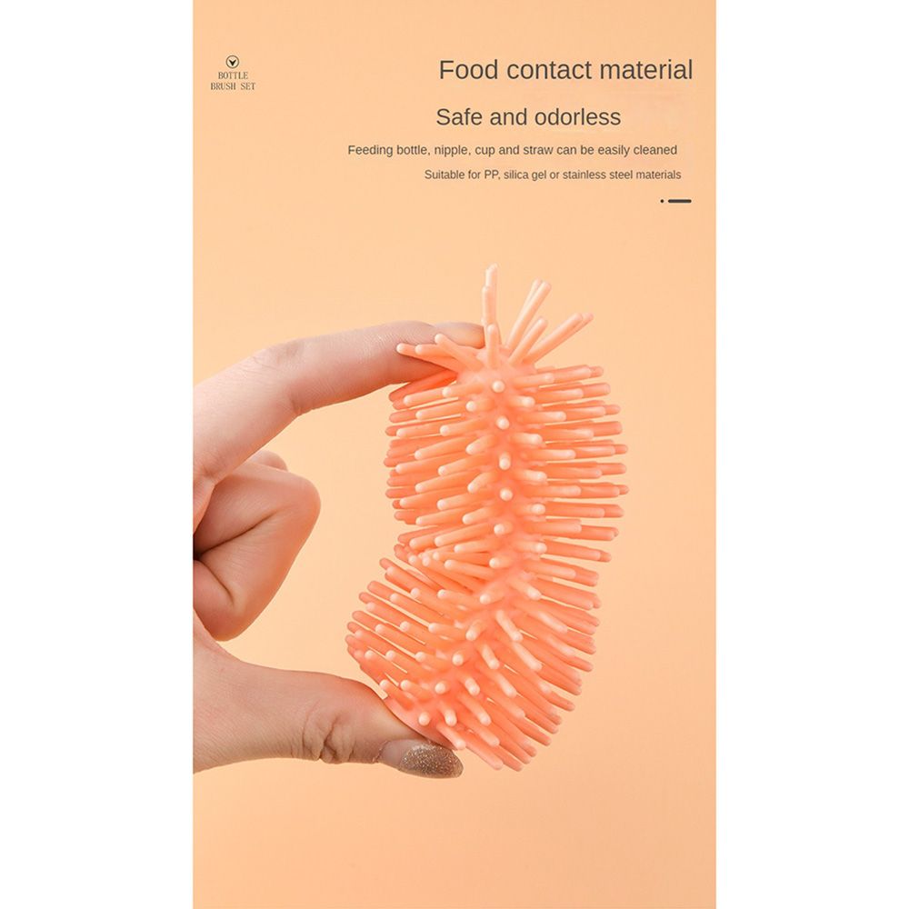 Factory Price - Silicone Bottle Cleaning Brush Set - Orange