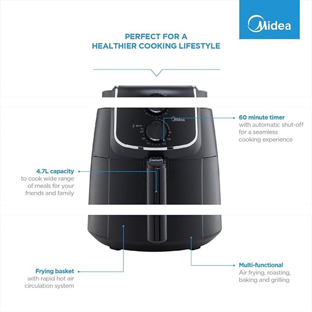 Midea - XL Air Fryer - Black - 4.7 L