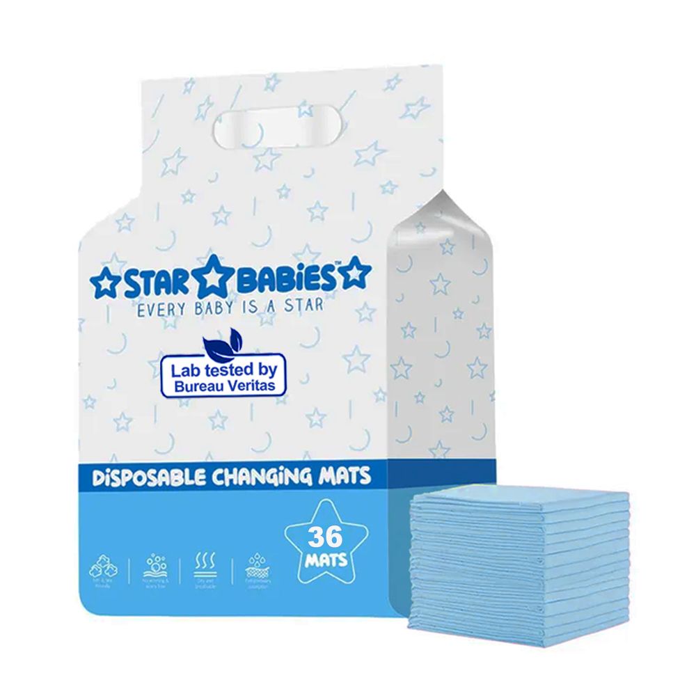 Star Babies - Disposable Changing mats (45x60cm) Large, - Pack of 36 - Blue